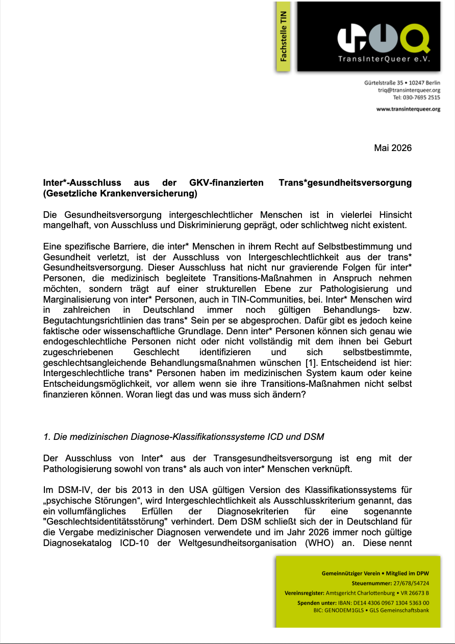 Der “Inter* Ausschluss”: Wenn inter* Personen eine Transition planen